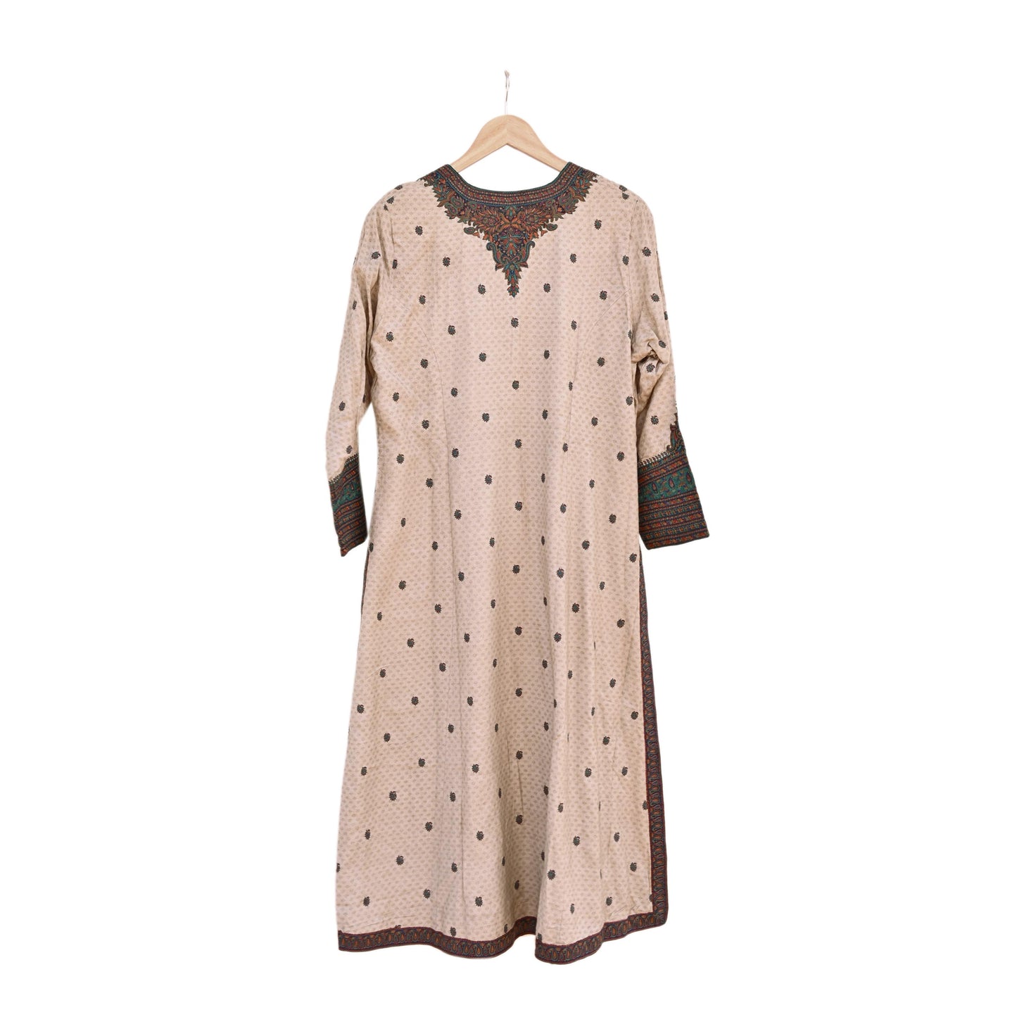 Indian Pre-Owned Vintage Ritu Kumar Beige Khadi Silk Suit Set Hand Embroidered Kurta Salwar Designer Ethnic Festive Wear