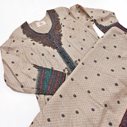 Indian Pre-Owned Vintage Ritu Kumar Beige Khadi Silk Suit Set Hand Embroidered Kurta Salwar Designer Ethnic Festive Wear