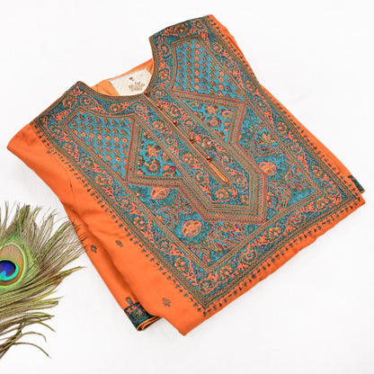 Indian Vintage Ritu Kumar Orange Pure Silk Long Kurta Hand Embroidered Designer Ethnic Festive Party Wear Tunic