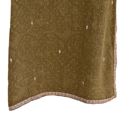 Indian Pre-Owned Green Pure Silk Hand Embroidered Ritu Kumar Designer 2 Piece Suit Set (Kurta + Dupatta)
