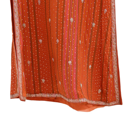 Indian Pre-Owned Saffron & Orange Pure Silk Hand Embroidered Ritu Kumar Designer 2 Piece Suit Set (Kurta + Dupatta)