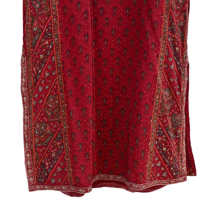 Indian Pre-Owned Red Pure Silk Hand Embroidered Ritu Kumar Designer 2 Piece Suit Set (Kurta + Dupatta)