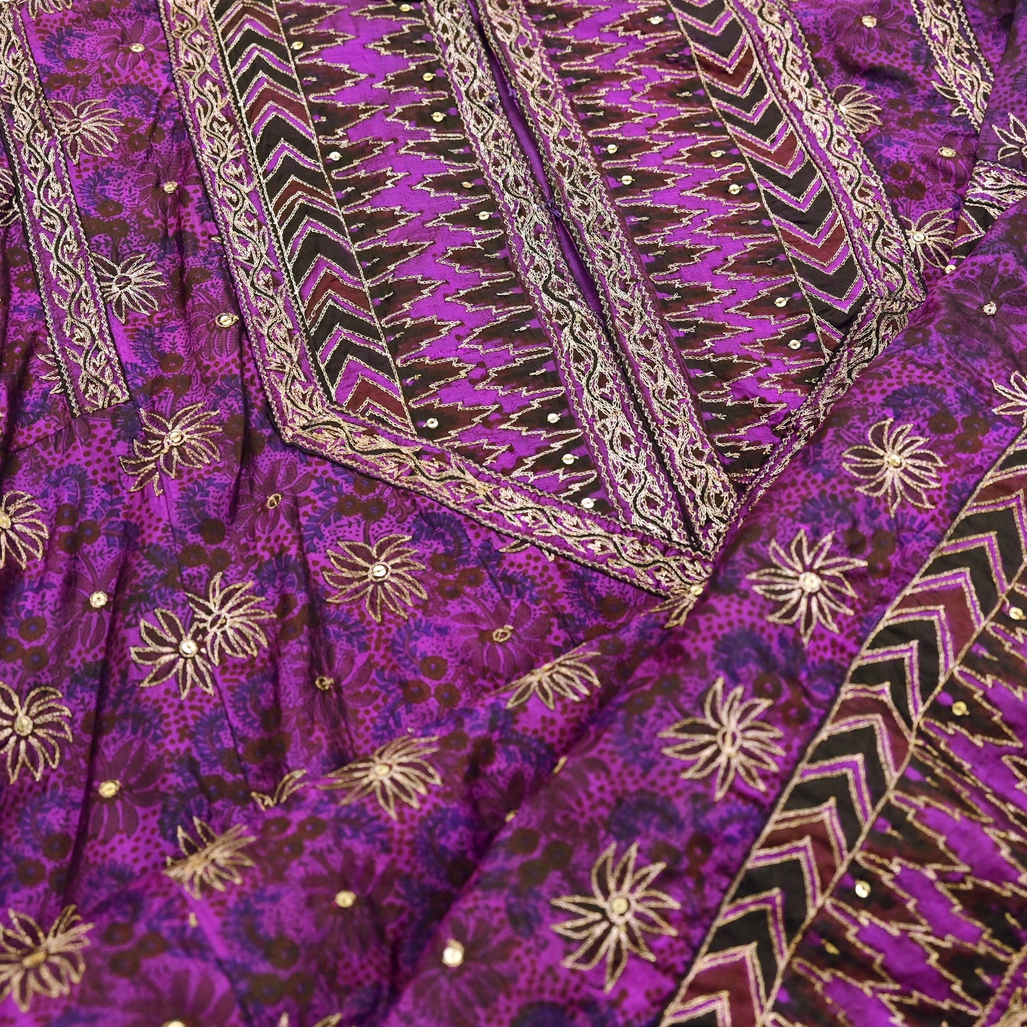 Indian Vintage Ritu Kumar Purple Pure Silk Long Kurta Hand Embroidered Designer Ethnic Festive Party Wear Tunic