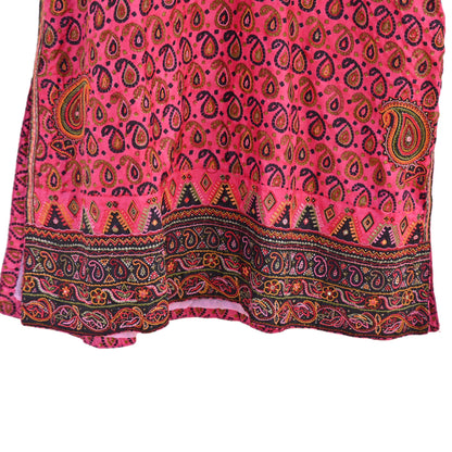 Indian Pre-Owned Pink & Black Pure Silk Hand Embroidered Printed Ritu Kumar Designer 2 Piece Suit Set (Kurta + Dupatta)