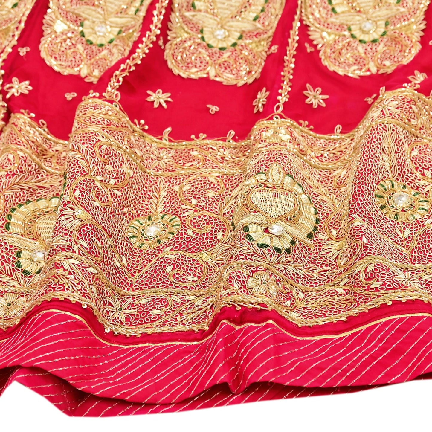 Indian Vintage Heavy Wedding Red Rajputana Phoshak skirt/Lehenga Pure Silk Hand Embroidered Bridal wear Ethnic Skirt Zardozi/ Dabka, Zari