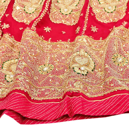 Indian Vintage Heavy Wedding Red Rajputana Phoshak skirt/Lehenga Pure Silk Hand Embroidered Bridal wear Ethnic Skirt Zardozi/ Dabka, Zari