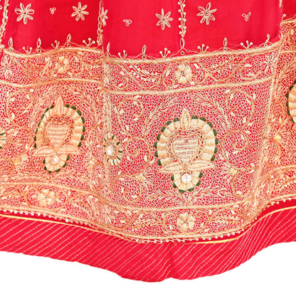 Indian Vintage Heavy Wedding Red Rajputana Phoshak skirt/Lehenga Pure Silk Hand Embroidered Bridal wear Ethnic Skirt Zardozi/ Dabka, Zari