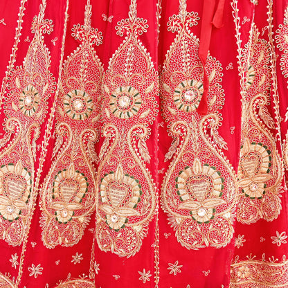 Indian Vintage Heavy Wedding Red Rajputana Phoshak skirt/Lehenga Pure Silk Hand Embroidered Bridal wear Ethnic Skirt Zardozi/ Dabka, Zari