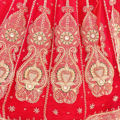 Indian Vintage Heavy Wedding Red Rajputana Phoshak skirt/Lehenga Pure Silk Hand Embroidered Bridal wear Ethnic Skirt Zardozi/ Dabka, Zari