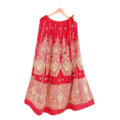 Indian Vintage Heavy Wedding Red Rajputana Phoshak skirt/Lehenga Pure Silk Hand Embroidered Bridal wear Ethnic Skirt Zardozi/ Dabka, Zari