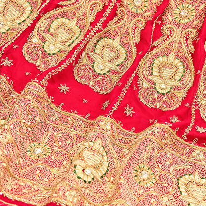 Indian Vintage Heavy Wedding Red Rajputana Phoshak skirt/Lehenga Pure Silk Hand Embroidered Bridal wear Ethnic Skirt Zardozi/ Dabka, Zari