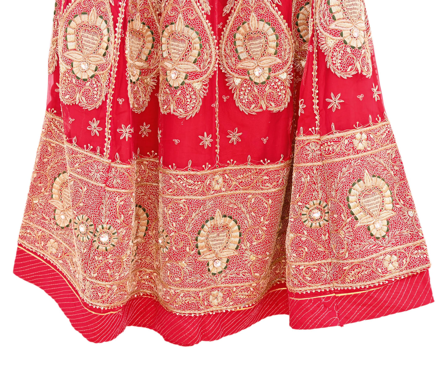 Indian Vintage Heavy Wedding Red Rajputana Phoshak skirt/Lehenga Pure Silk Hand Embroidered Bridal wear Ethnic Skirt Zardozi/ Dabka, Zari