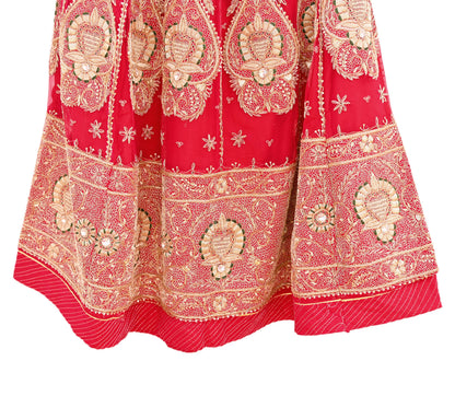 Indian Vintage Heavy Wedding Red Rajputana Phoshak skirt/Lehenga Pure Silk Hand Embroidered Bridal wear Ethnic Skirt Zardozi/ Dabka, Zari
