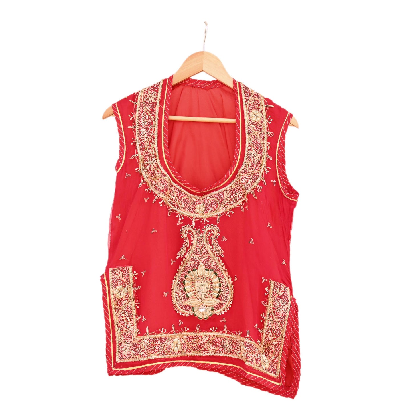 Indian Pre-owned Red Pure Chiffon Silk Hand Embroidered Rajputani Phoshak Blouse/Top/Crop Party wear Bollywood