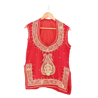 Indian Pre-owned Red Pure Chiffon Silk Hand Embroidered Rajputani Phoshak Blouse/Top/Crop Party wear Bollywood
