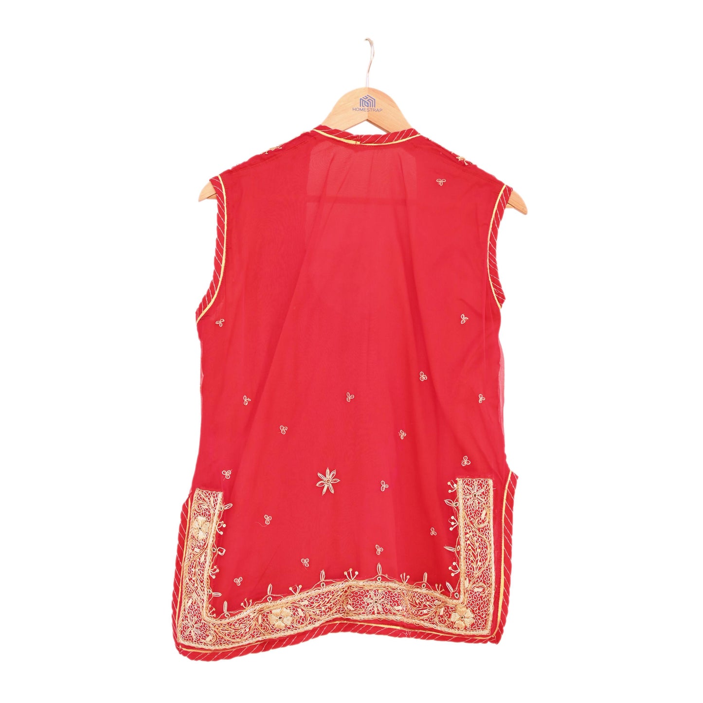 Indian Pre-owned Red Pure Chiffon Silk Hand Embroidered Rajputani Phoshak Blouse/Top/Crop Party wear Bollywood