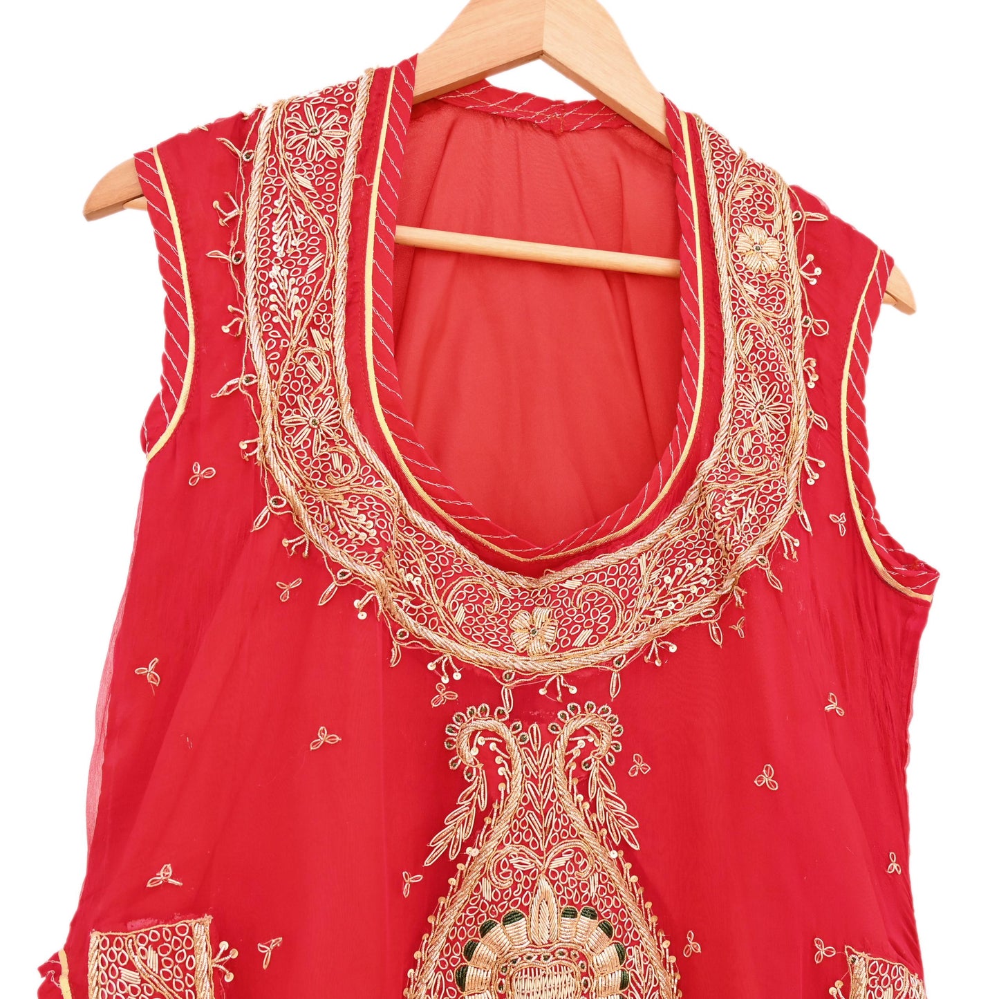 Indian Pre-owned Red Pure Chiffon Silk Hand Embroidered Rajputani Phoshak Blouse/Top/Crop Party wear Bollywood