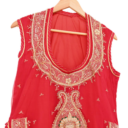 Indian Pre-owned Red Pure Chiffon Silk Hand Embroidered Rajputani Phoshak Blouse/Top/Crop Party wear Bollywood
