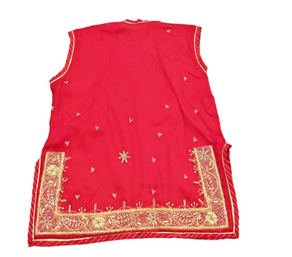 Indian Pre-owned Red Pure Chiffon Silk Hand Embroidered Rajputani Phoshak Blouse/Top/Crop Party wear Bollywood