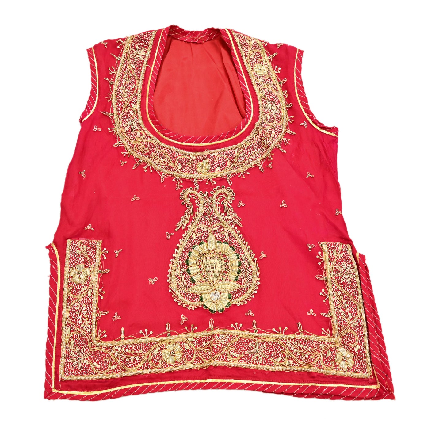 Indian Pre-owned Red Pure Chiffon Silk Hand Embroidered Rajputani Phoshak Blouse/Top/Crop Party wear Bollywood