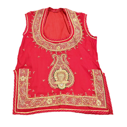 Indian Pre-owned Red Pure Chiffon Silk Hand Embroidered Rajputani Phoshak Blouse/Top/Crop Party wear Bollywood