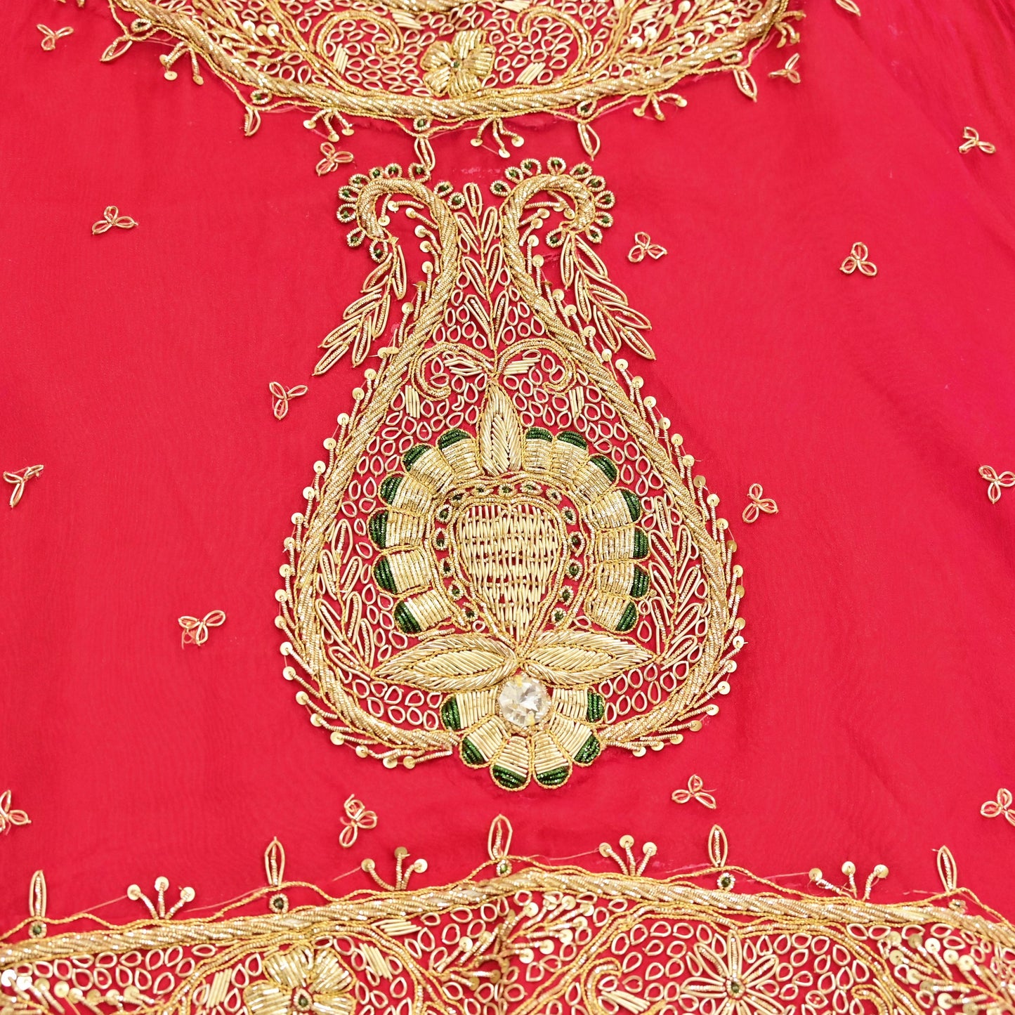 Indian Pre-owned Red Pure Chiffon Silk Hand Embroidered Rajputani Phoshak Blouse/Top/Crop Party wear Bollywood