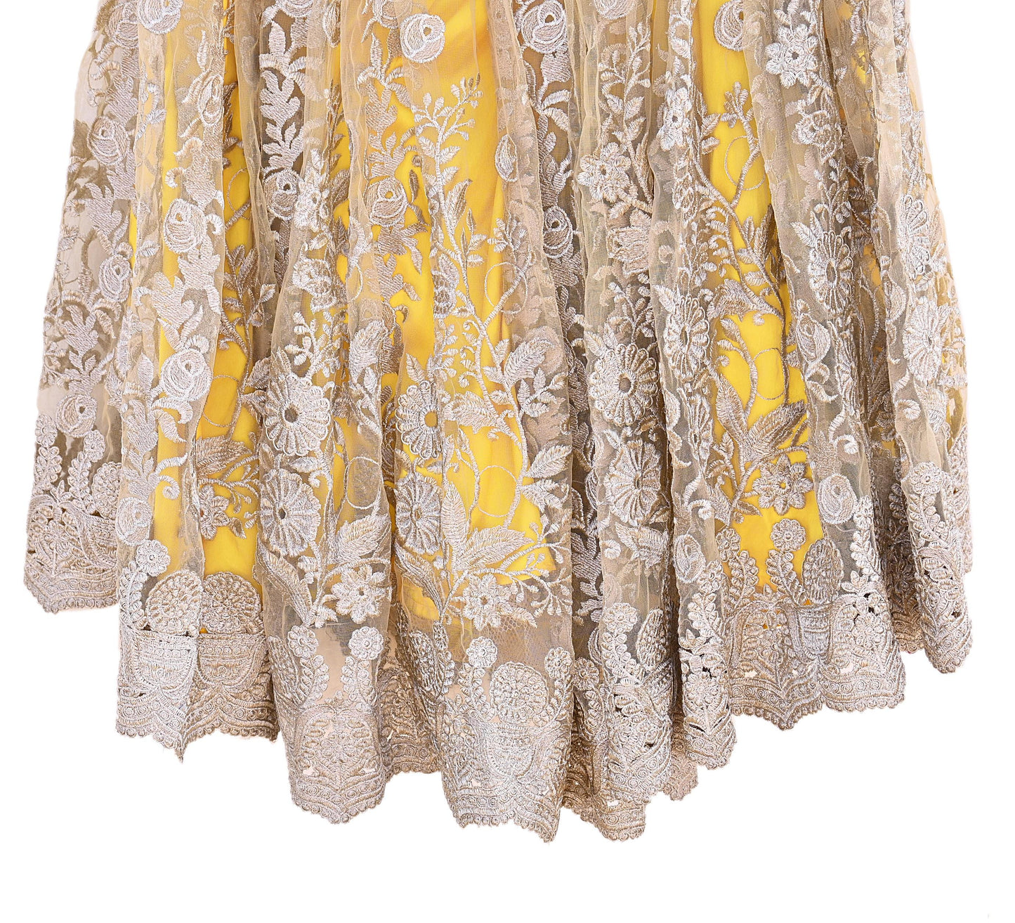 Indian Heavy Wedding Yellow Net/Mesh Hand Embroidered Lehenga/Skirt Designer By Manish Malhotra Bridal Wear Zari