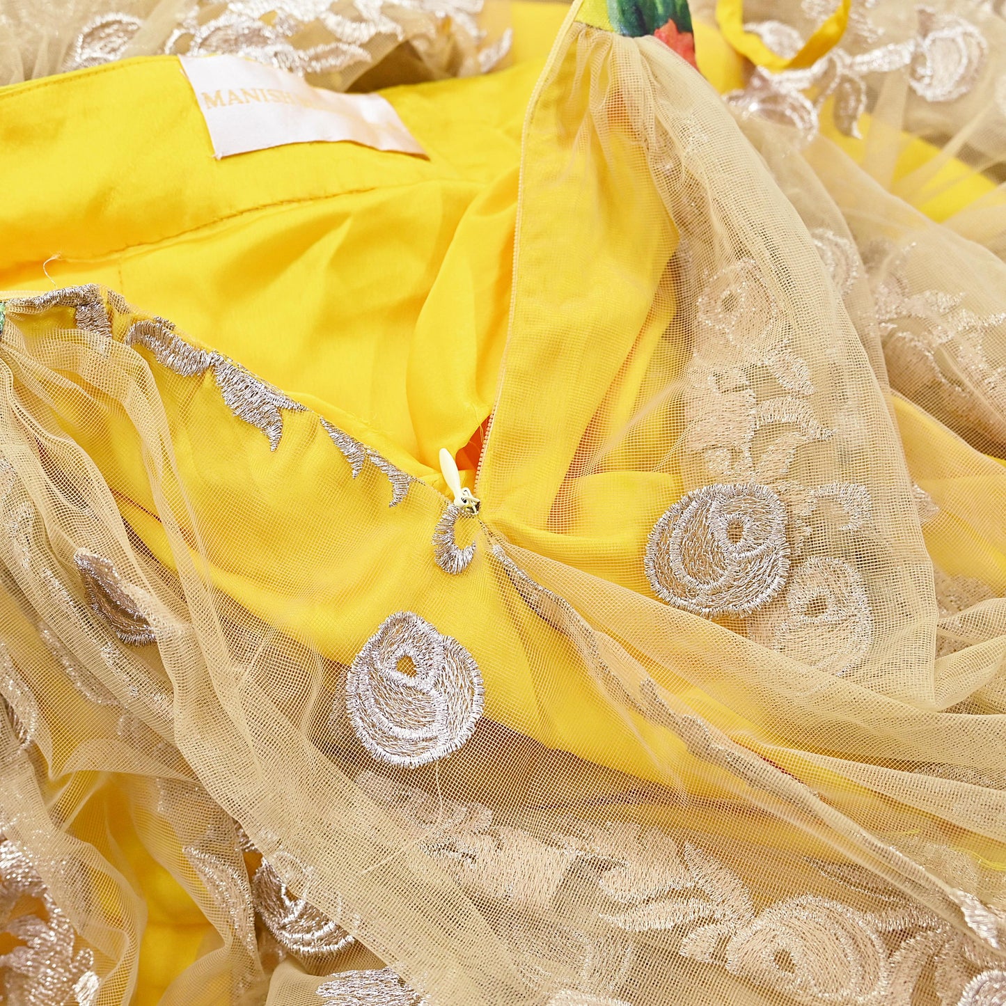 Indian Heavy Wedding Yellow Net/Mesh Hand Embroidered Lehenga/Skirt Designer By Manish Malhotra Bridal Wear Zari