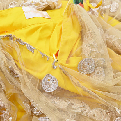 Indian Heavy Wedding Yellow Net/Mesh Hand Embroidered Lehenga/Skirt Designer By Manish Malhotra Bridal Wear Zari