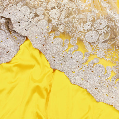 Indian Heavy Wedding Yellow Net/Mesh Hand Embroidered Lehenga/Skirt Designer By Manish Malhotra Bridal Wear Zari