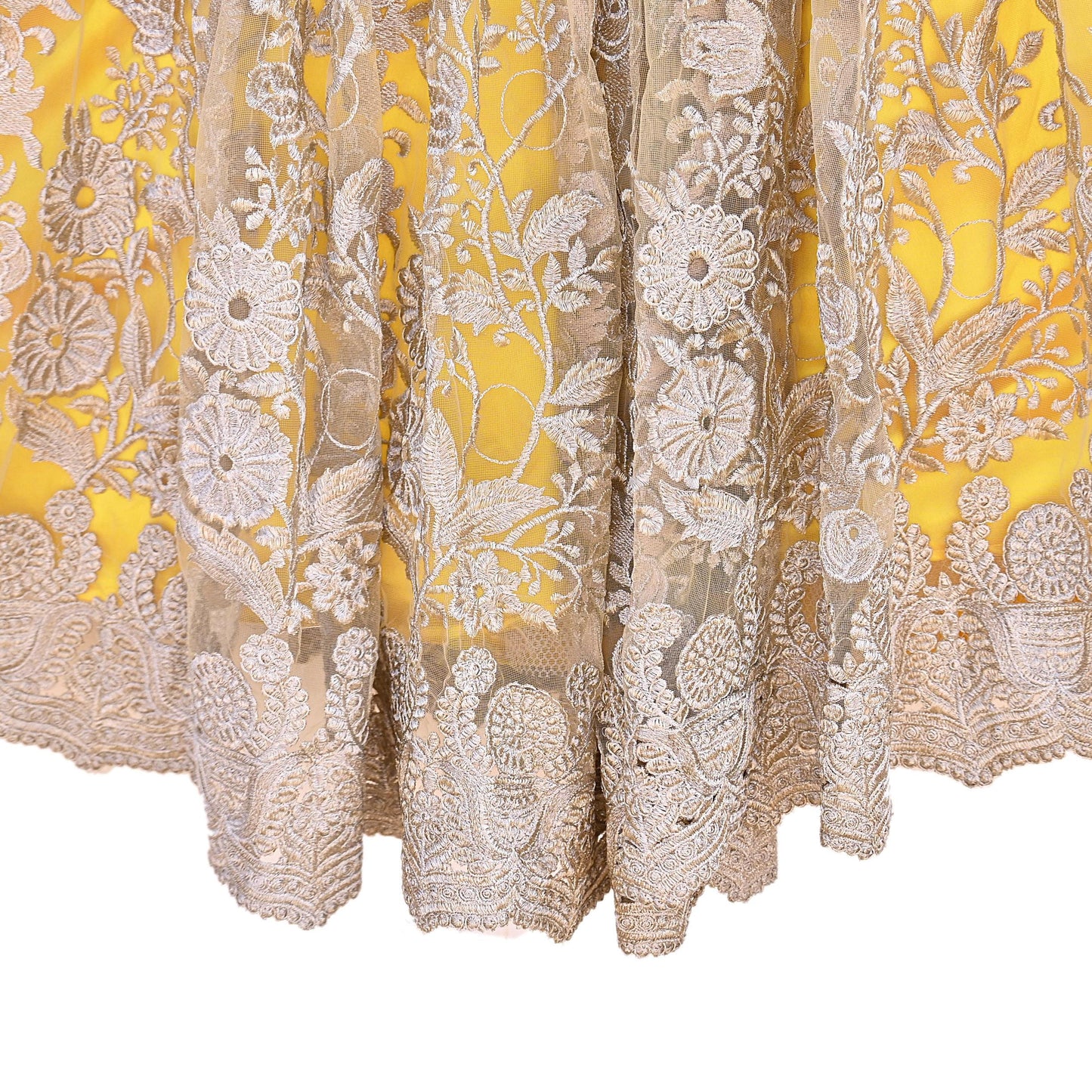 Indian Heavy Wedding Yellow Net/Mesh Hand Embroidered Lehenga/Skirt Designer By Manish Malhotra Bridal Wear Zari