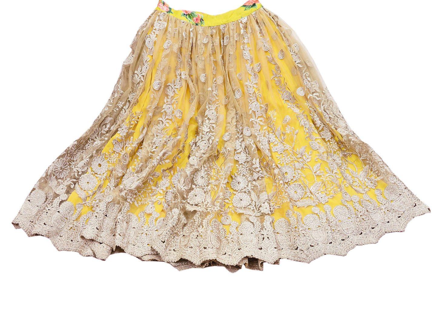 Indian Heavy Wedding Yellow Net/Mesh Hand Embroidered Lehenga/Skirt Designer By Manish Malhotra Bridal Wear Zari