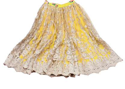 Indian Heavy Wedding Yellow Net/Mesh Hand Embroidered Lehenga/Skirt Designer By Manish Malhotra Bridal Wear Zari