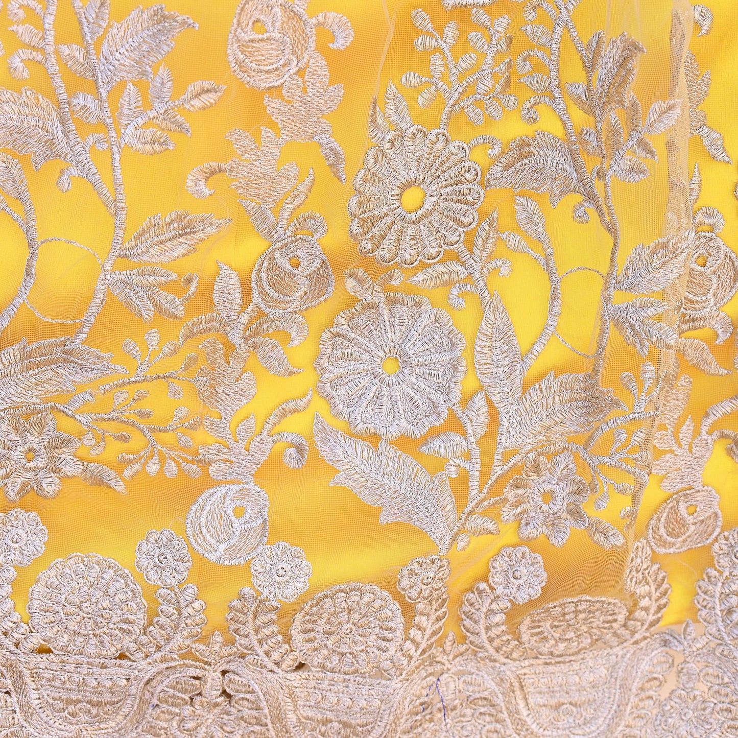 Indian Heavy Wedding Yellow Net/Mesh Hand Embroidered Lehenga/Skirt Designer By Manish Malhotra Bridal Wear Zari