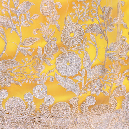 Indian Heavy Wedding Yellow Net/Mesh Hand Embroidered Lehenga/Skirt Designer By Manish Malhotra Bridal Wear Zari