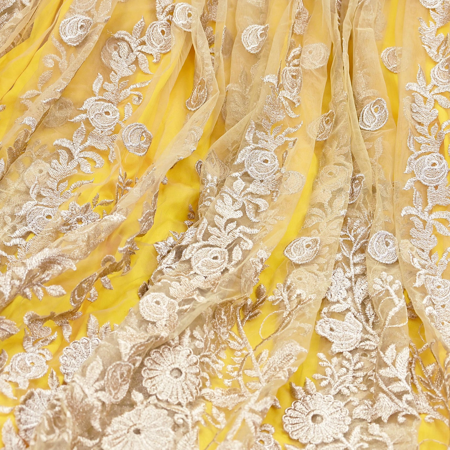 Indian Heavy Wedding Yellow Net/Mesh Hand Embroidered Lehenga/Skirt Designer By Manish Malhotra Bridal Wear Zari