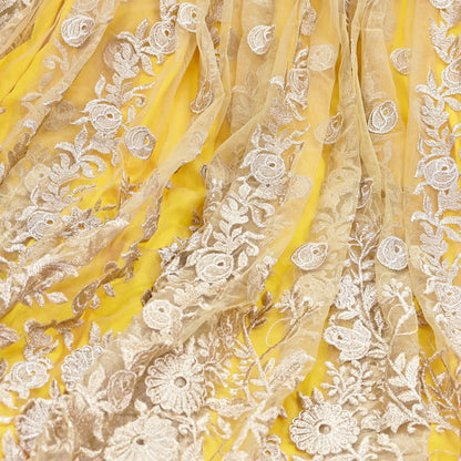 Indian Heavy Wedding Yellow Net/Mesh Hand Embroidered Lehenga/Skirt Designer By Manish Malhotra Bridal Wear Zari