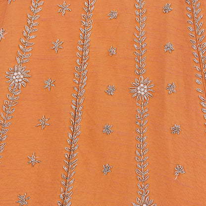 Party wear Heavy Orange Pure Raw Silk Hand Embroidered Lehenga Skirt by Designer Anamika Khanna Bridal Wear Indian Couture Fashion