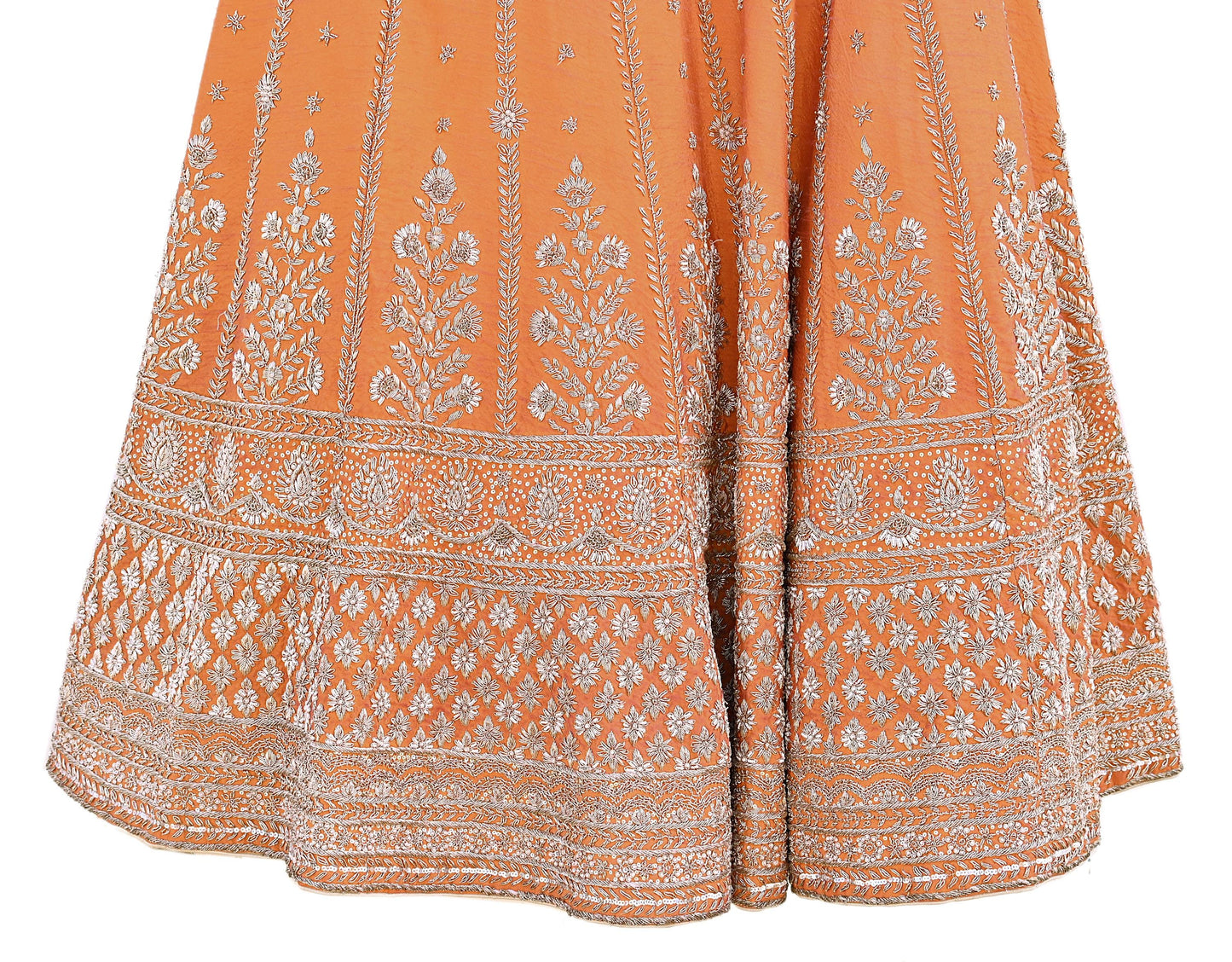 Party wear Heavy Orange Pure Raw Silk Hand Embroidered Lehenga Skirt by Designer Anamika Khanna Bridal Wear Indian Couture Fashion