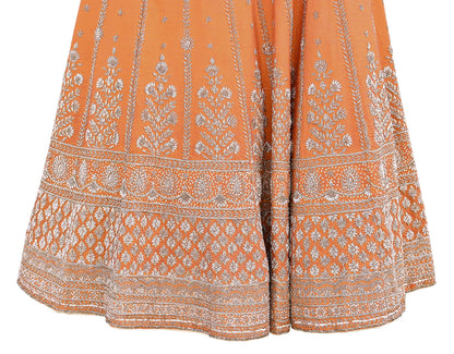 Party wear Heavy Orange Pure Raw Silk Hand Embroidered Lehenga Skirt by Designer Anamika Khanna Bridal Wear Indian Couture Fashion