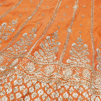 Party wear Heavy Orange Pure Raw Silk Hand Embroidered Lehenga Skirt by Designer Anamika Khanna Bridal Wear Indian Couture Fashion