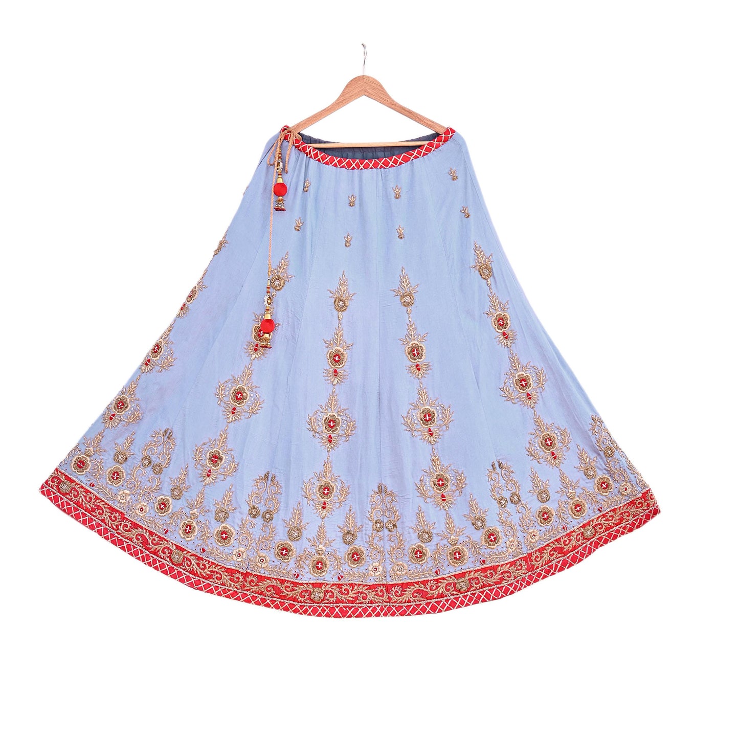 Indian Heavy Gray Raw Silk Hand Embroidered Lehenga/Skirt Designer By Manish Malhotra Bridal Wear Zardozi/ Dabka