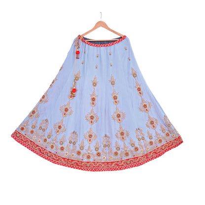 Indian Heavy Gray Raw Silk Hand Embroidered Lehenga/Skirt Designer By Manish Malhotra Bridal Wear Zardozi/ Dabka