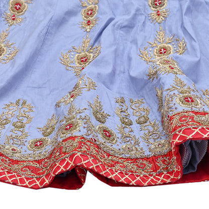 Indian Heavy Gray Raw Silk Hand Embroidered Lehenga/Skirt Designer By Manish Malhotra Bridal Wear Zardozi/ Dabka