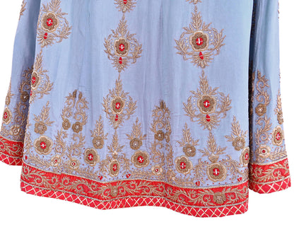 Indian Heavy Gray Raw Silk Hand Embroidered Lehenga/Skirt Designer By Manish Malhotra Bridal Wear Zardozi/ Dabka