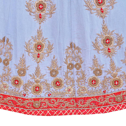 Indian Heavy Gray Raw Silk Hand Embroidered Lehenga/Skirt Designer By Manish Malhotra Bridal Wear Zardozi/ Dabka