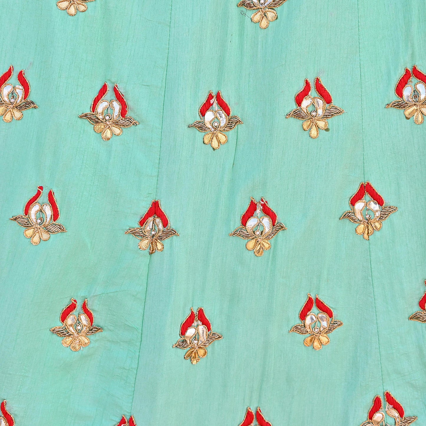 Designer Abu Jani Green & Pink Raw Silk Bridal Skirt, Gota patti Work Lehenga, Hand Embroidered Couture Indian Wedding Wear, Festive Outfit