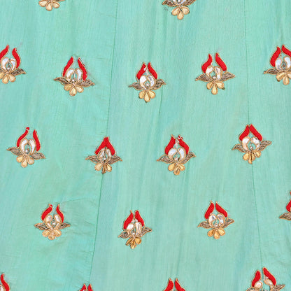 Designer Abu Jani Green & Pink Raw Silk Bridal Skirt, Gota patti Work Lehenga, Hand Embroidered Couture Indian Wedding Wear, Festive Outfit