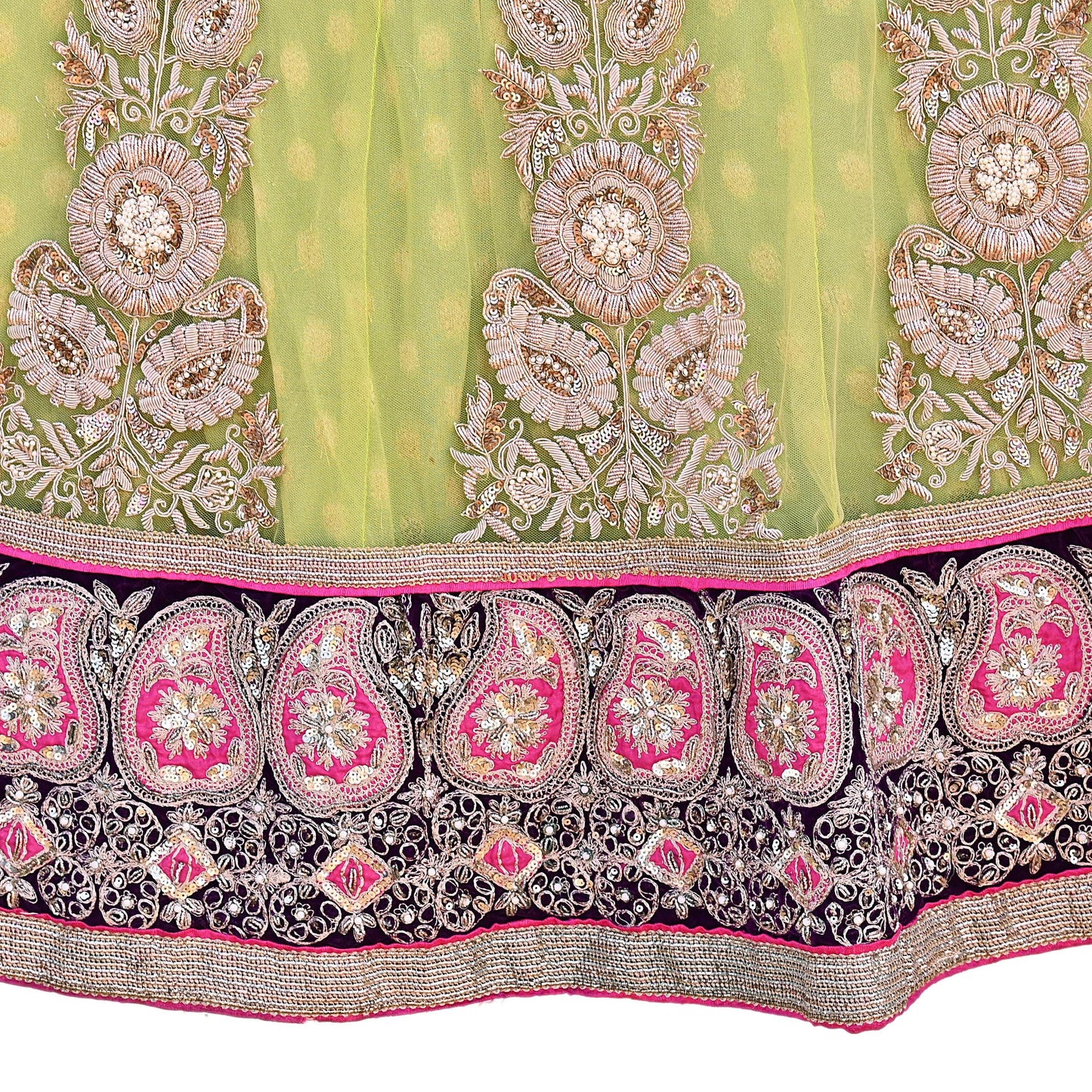 Indian Heavy Party wear Green Net Hand Embroidered Lehenga/Skirt Designer By Anamika Khanna Bridal Wear Zardozi/ Dabka Bollywood skirt