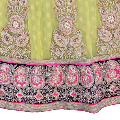 Indian Heavy Party wear Green Net Hand Embroidered Lehenga/Skirt Designer By Anamika Khanna Bridal Wear Zardozi/ Dabka Bollywood skirt